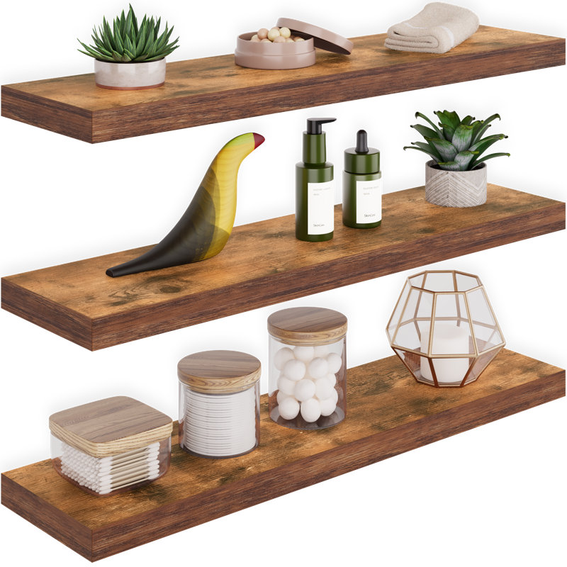 Sydney, tablettes flottantes murales en bois 24 pouces Sydney, Brun rustique, 24 inches