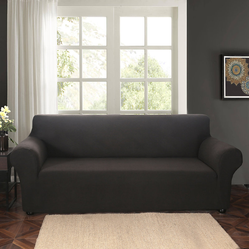 Polyester T-Cushion Sofa Slipcover, Black