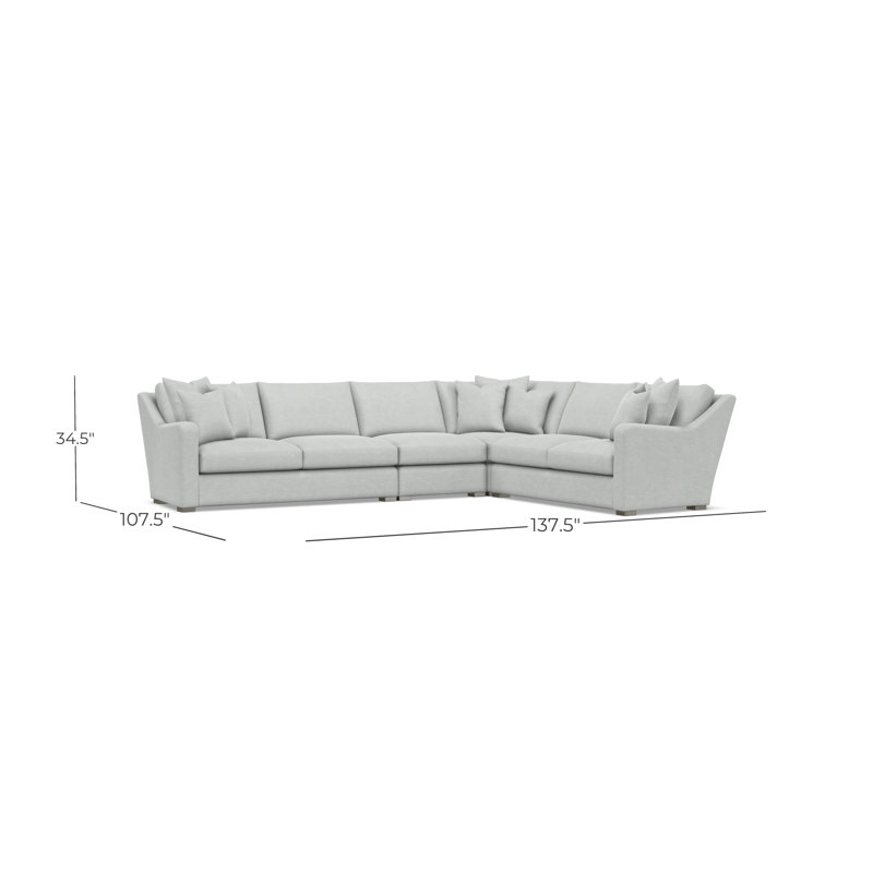 Bernhardt Ventura 4-Piece Fabric Sectional, 34.5" H x 137.5" W x 107.5" D, Right Hand Facing, Light Gray Polyester Blend
