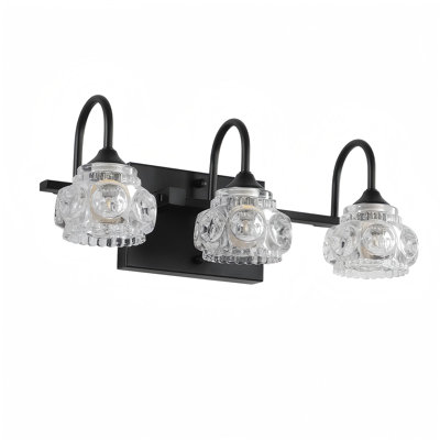 "17"" Retro Bathroom Vanity Light Fixture,Wall Mounted Lighting Black Finish With Crystal Glass Shades For Bathroom, Powder Room, And Vanity Mirror ﻿"