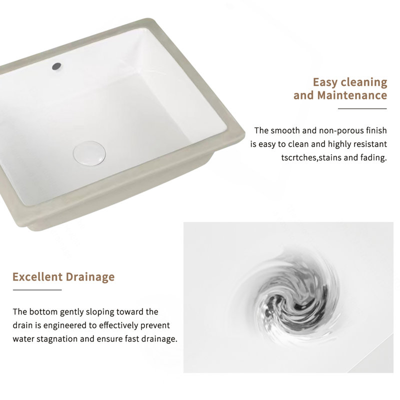 Rectangular Undermount Bathroom Sink  Vessel Sink,Undermount Bathroom Sink Rectangle, White Ceramic Lavatory Vanity Basin With Overflow