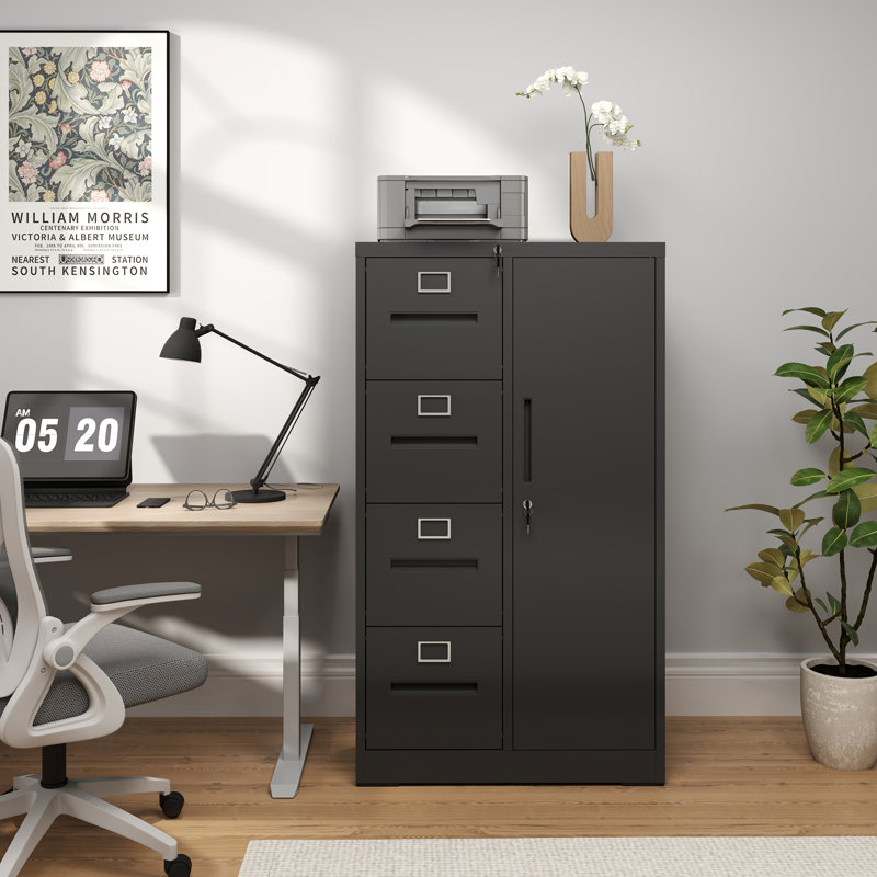 4-Drawer Metal Vertical File Cabinet with Lock and 1 Door for Home Office, Steel Storage Cabinet for Hanging Legal/Letter/A4 Size Files