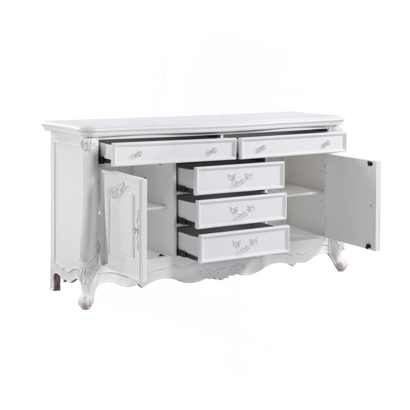 Commode de style champêtre avec détails sculptés, armoire de rangement blanche de luxe pour chambre à coucher et meuble-lavabo