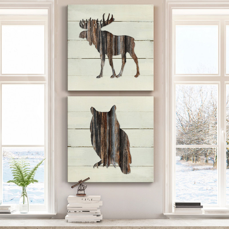 «Woodland Moose», ensemble de 2 reproductions sur toiles tendues, H 10 po x l 10 po x P 1 po