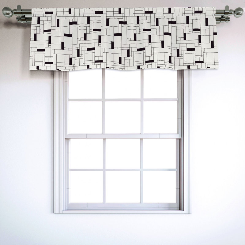 Ivory and Charcoal Grey Geometric Sateen Rod Pocket Valance