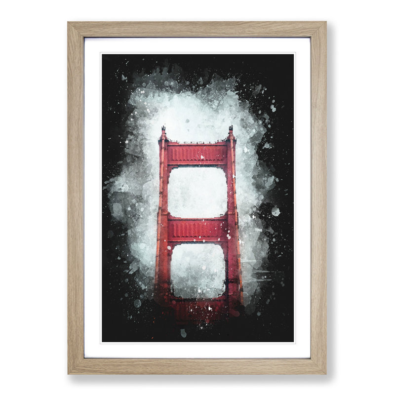 The Top Of The Golden Gate Bridge - Single Picture Frame Painting on MDF, 87cm H x 62cm W x 2cm D, Oak Framed
