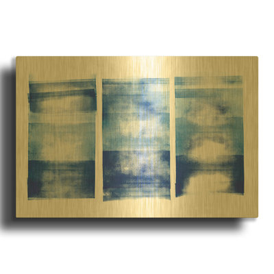«Blue Geometric Abstract 1» par Wild Apple Portfolio, art mural en métal doré, 16 po x 12 po
