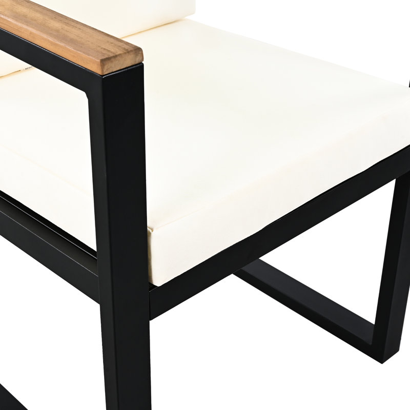 Ensemble de salle à manger d'extérieur 7 pièces - Bois beige et acier, coussins amovibles, - Pour 7 pièces, structure en acier, coussins imperméables pour jardin.