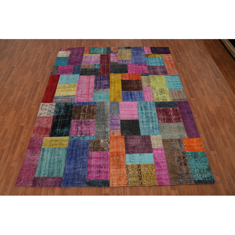 Distressed Wool Colourful Patchwork Area Rug 8x10