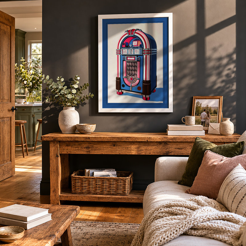 Jukebox Retro - Framed Print, A3 - 42.0 x 29.7 cm, White