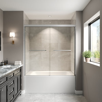 56" - 60" W x 60" H Double Sliding Tub Door Aluminum Frame with 1/4" Tempered Clear Glass, Chrome