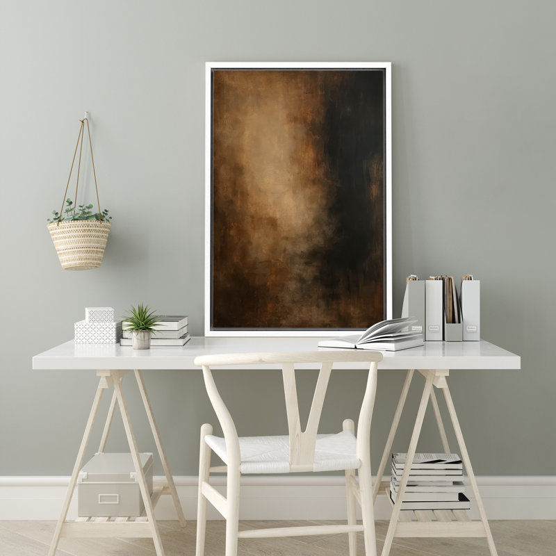«Dark Brown Abstract Misty Art», reproduction d'art sur toile encadrée, H 24 po x l 16 po x P 1,5 po, Cadre flottant blanc