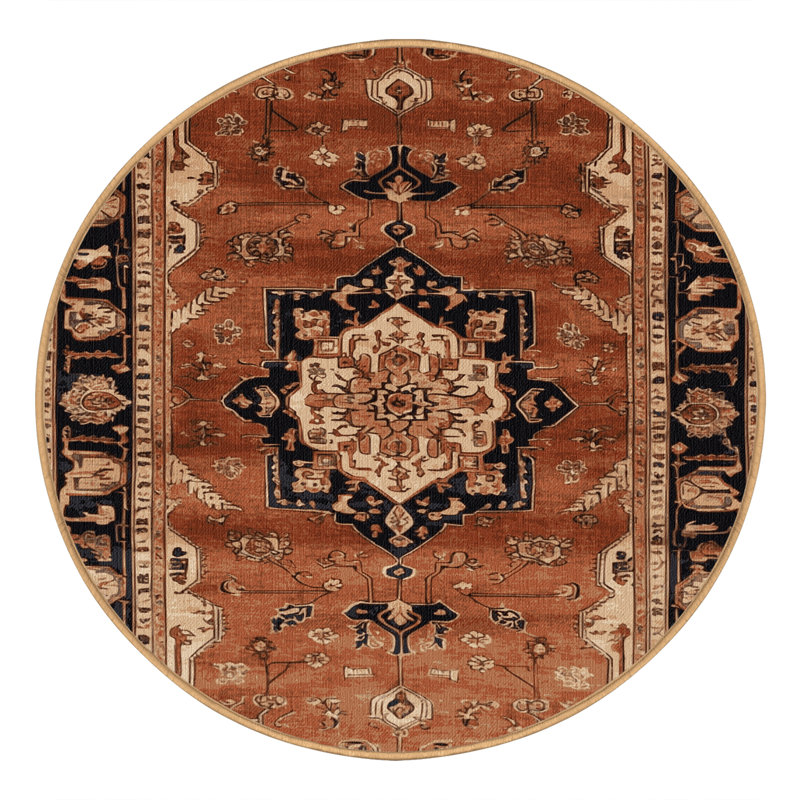 Tapis brun lavable à la machine, Rond 8 pi