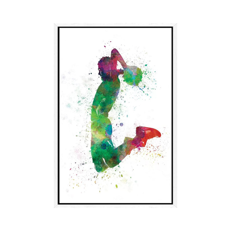 Young Man Basketball Player Dunking II by Paul Rommer - Painting on Canvas, 66.04 cm H x 45.72 cm W, White Framed