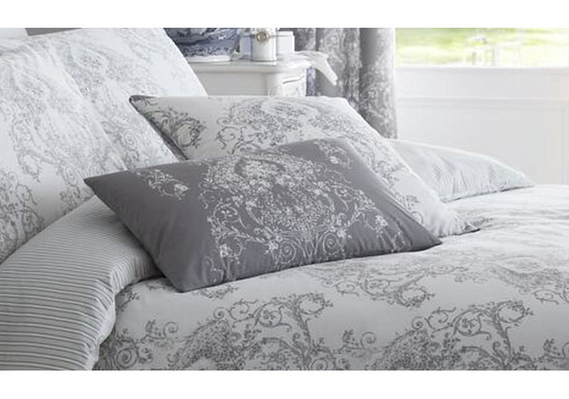 Finn Damask Rectangular Cushion Cover, Grey