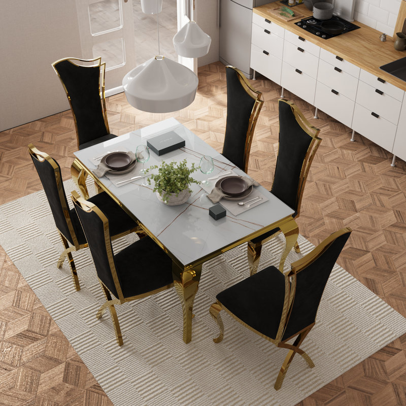 Velvet Dining Chair with Gold Legs, Black