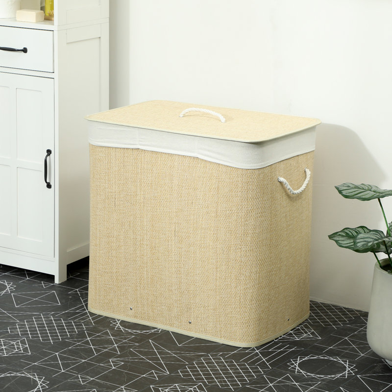 HOMCOM 144L Laundry Basket with Lid, Washing Basket for Bathroom, Cream