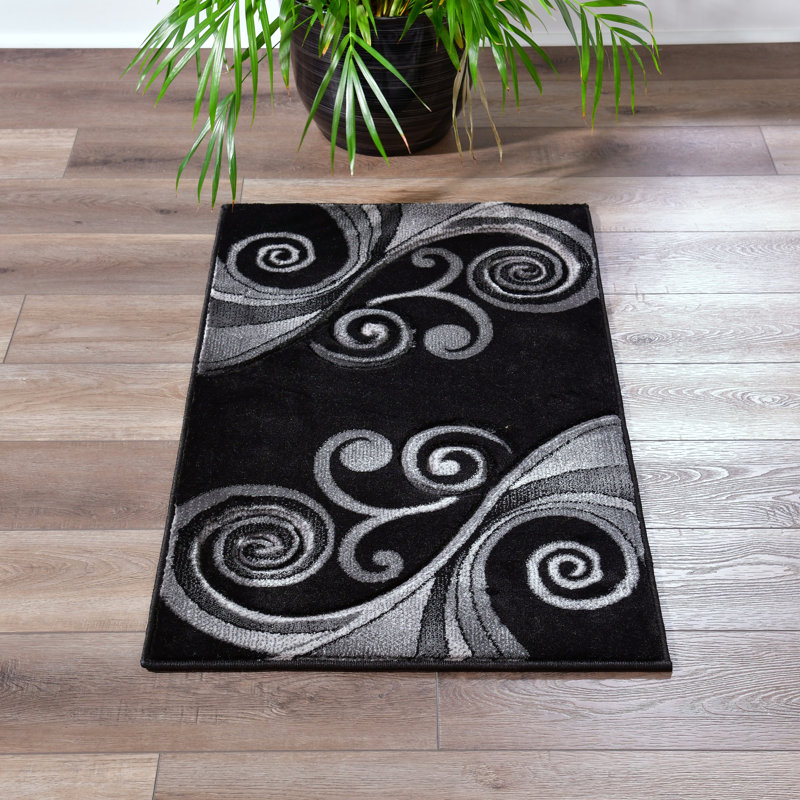 Tapis noir à motif abstrait Adonia, Rectangle 8 pi 1 po x 10 pi 5 po