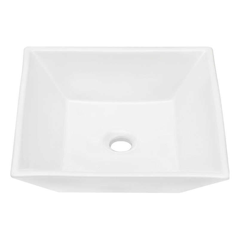 Lavabo vasque de salle de bain en céramique blanche de 16 x 16 pouces - élégant et élégant, pour les salles de bain publiques à la maison, d'inspiration européenne moderne, carrée n'importe quel espace