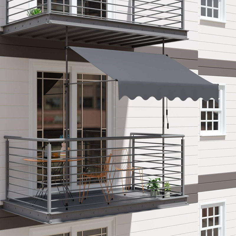 Dakota Fields 2cm W x 1.2cm D Polyester Black Cover Retractable Door / Window Awning