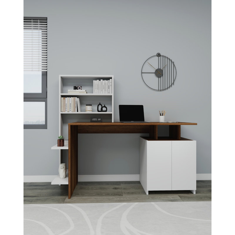 Computer Desk Ezekiella Lake, Walnut/White