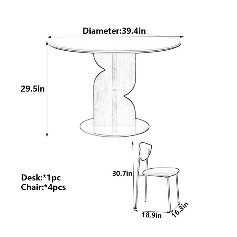 Table de salle à manger Modern, 5 Pieces: Table, 4 Chairs, H 29,5 po x l 39,4 po x P 39,4 po