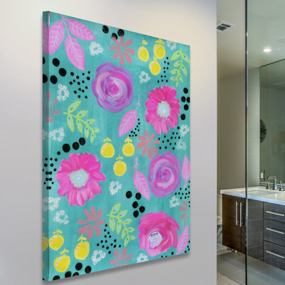 'Pink Flowers' by Jill Lambert Print on Wrapped Canvas