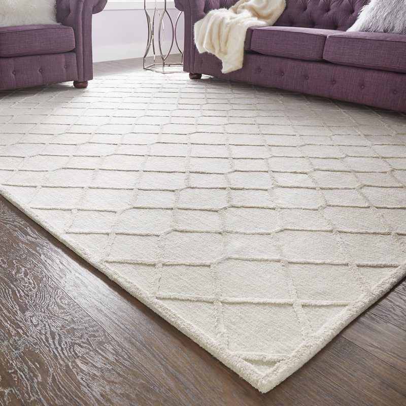 Tapis beige touffeté à la main à motif géométrique Latine, Rectangle 8 pi x 10 pi