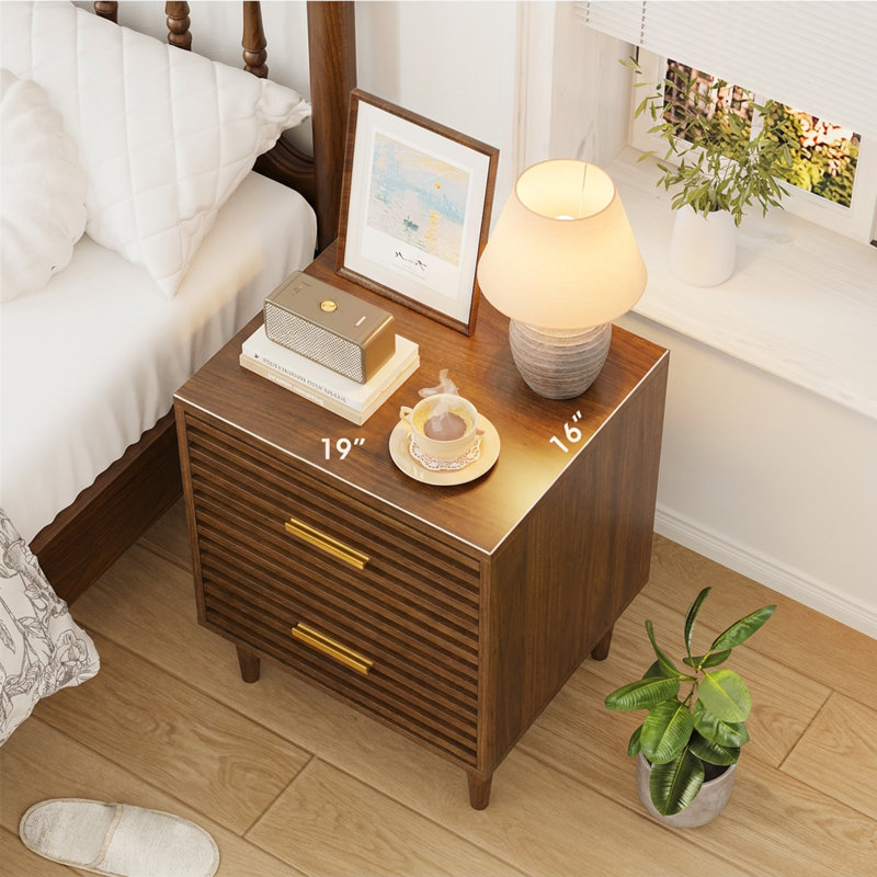 Table de chevet de 48 cm de large avec tiroirs de rangement, Brun