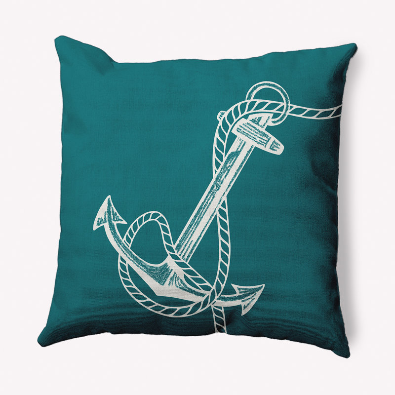 Housse et insert de coussin carré Nautical Nights Anchor & Rope, Carré H 16 po x l 16 po, Bleu sarcelle océanique