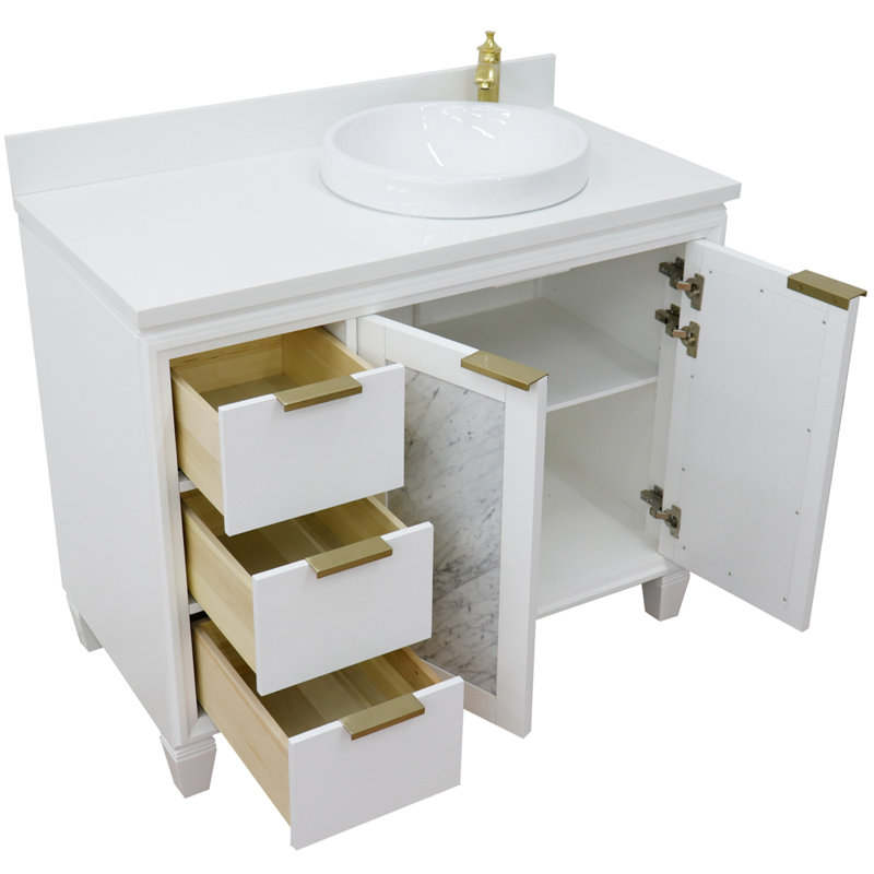 Ensemble de meuble-lavabo simple 43 po avec miroir Schreck, Blanc, Blanc
