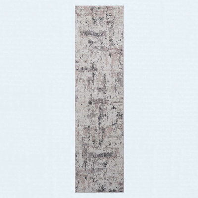 Runner Rug Synthetic Fiber Stain Resistant Non-Shedding Abstract Cream Brown Medium 2' x 8'