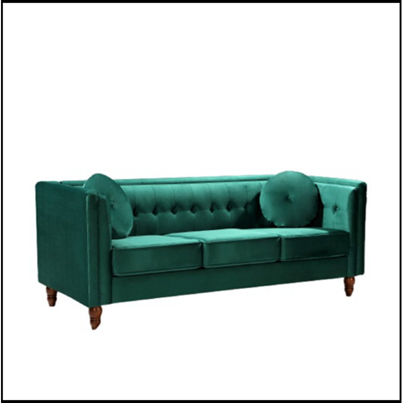 SVelvet rembourré avec accoudoirs carrés et coussins, Green
