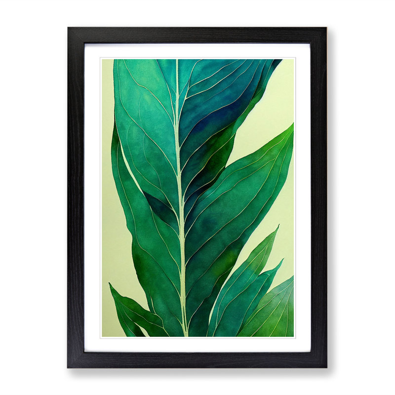 Watercolour Fern Leaf Vol.3 - Single Picture Frame Print, Black, 34cm H x 25cm W x 2cm D