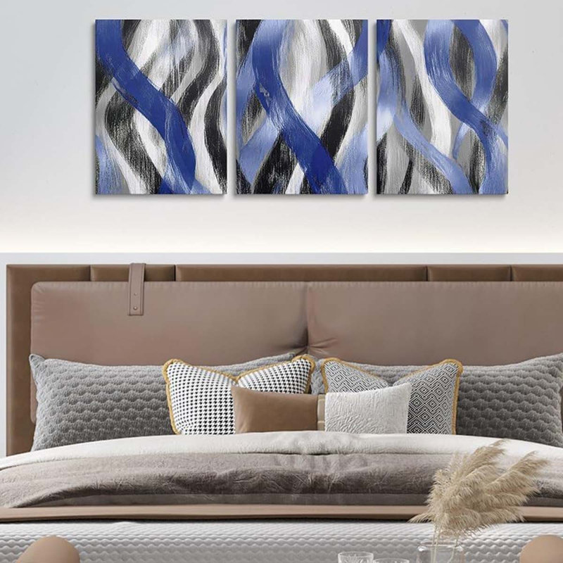 3 Piece Wrapped Canvas Print, Navy Blue