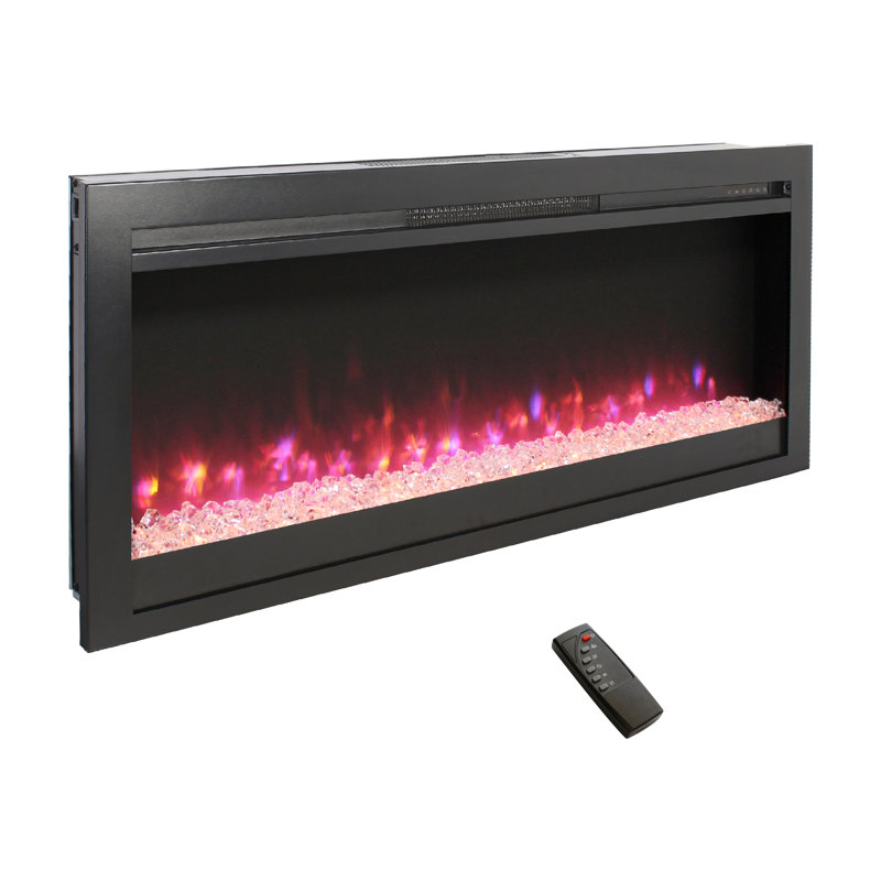 Foyer électrique encastré dans le mur avec télécommande, flamme multicolore et lit de braise, chauffe-lumière à DEL