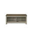 Table basse contemporaine en chêne gris avec tablettes ouvertes doubles et plateau élégant avec deux tablettes l 43 po
