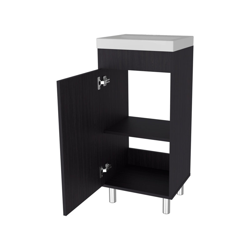 Meuble-lavabo avec 1 porte et 2 tablettes de rangement, Wenge