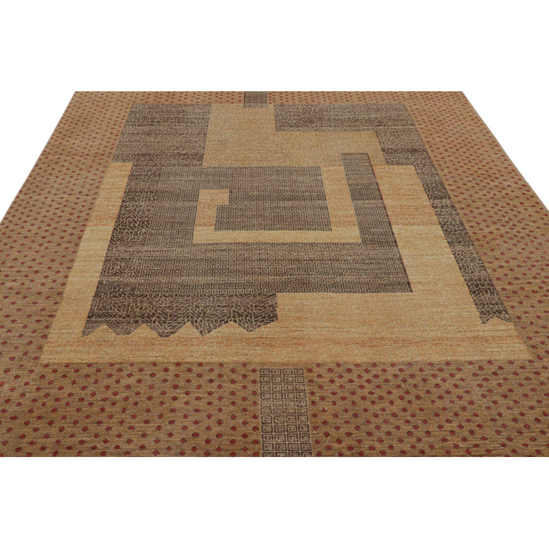 Art Deco Hand Knotted Wool Geometric Area Rug, Rectangle 5' x 8'