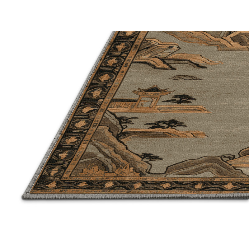 Machine Washable Art Deco Gray Area Rug, Rectangle 8' x 12'