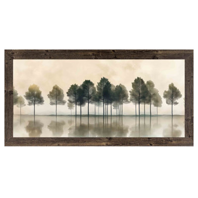 Misty Trees Reflections - Art mural paysage calme avec reflet de l'eau, décor naturel neutre