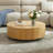 35.4" Round Natural Oak Coffee Table with Hidden Storage, Handcrafted Wood Grain Top, Minimalist Design with 2 Drawers-1827052780