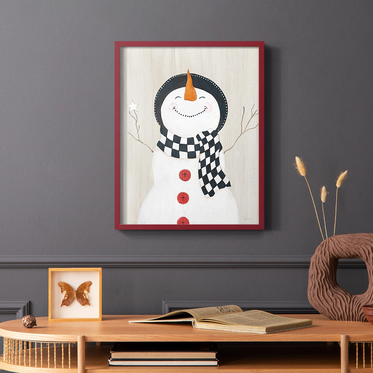 Framed Snowman and Deer Print 11