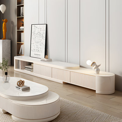 No Assembly Required Modern Adjustable 70.86'' to 122'' L TV Cabinet with Storage Cabinet Entertainment Center