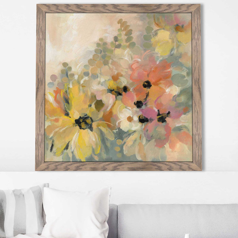 " June Flower Bed ", Taupe Distressed Framed, 31.5" H x 31.5" W x 1" D