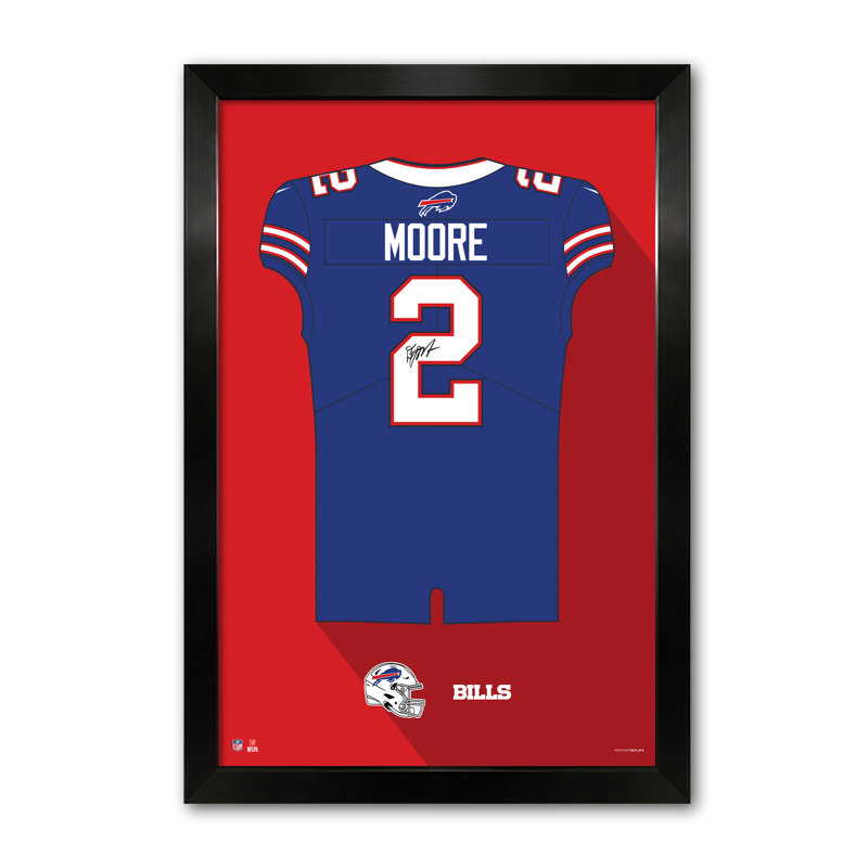 NFL-PA BUFFALO BILLS DJ MOORE 02, chandail bleu encadré 27" x 39"., NFL Buffalo Bills Blue