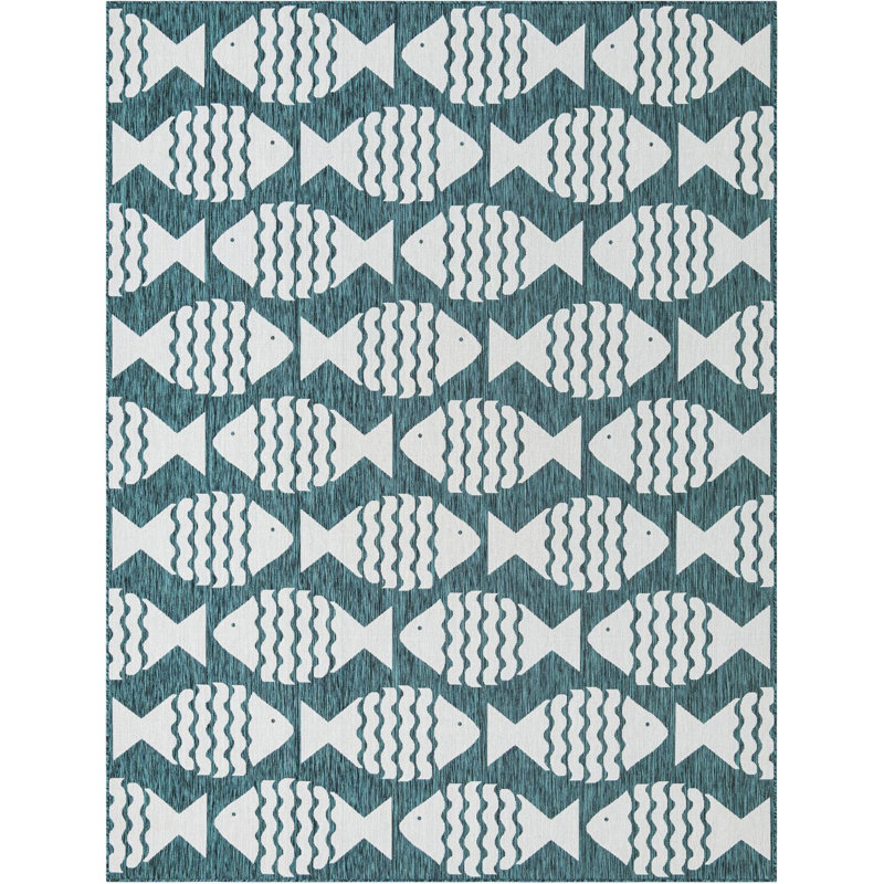 Tapis contemporain de couleur turquoise Daitzman, Rectangle 9 pi x 12 pi