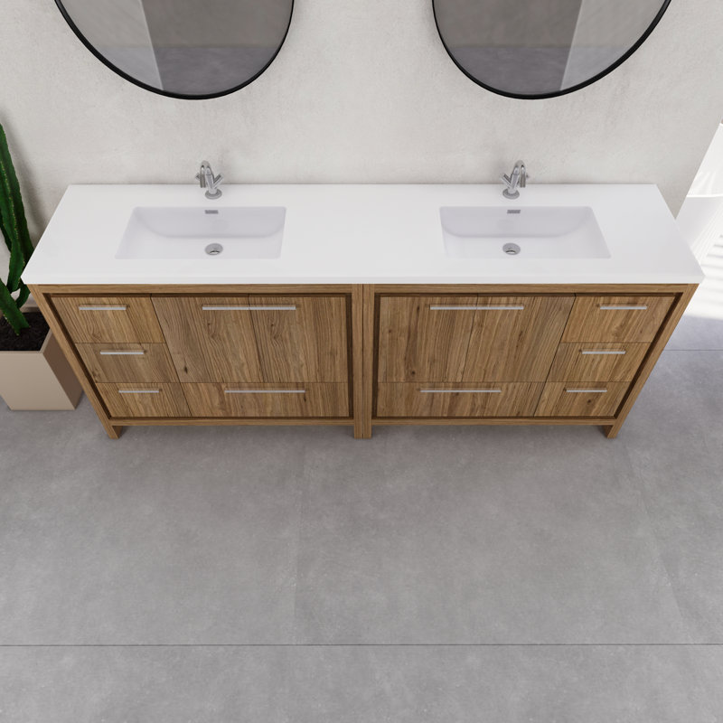 84" Double Sink Bathroom Vanity Set, Oak
