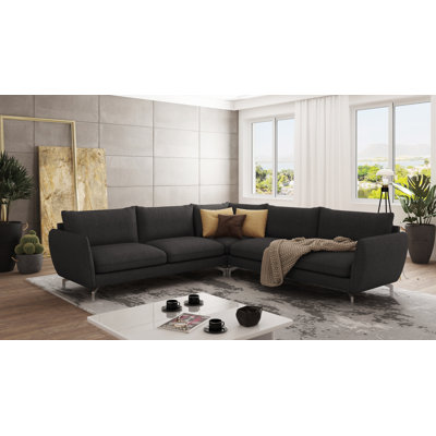 Modern L-shape Corner Sofa  with Silver Metal Legs