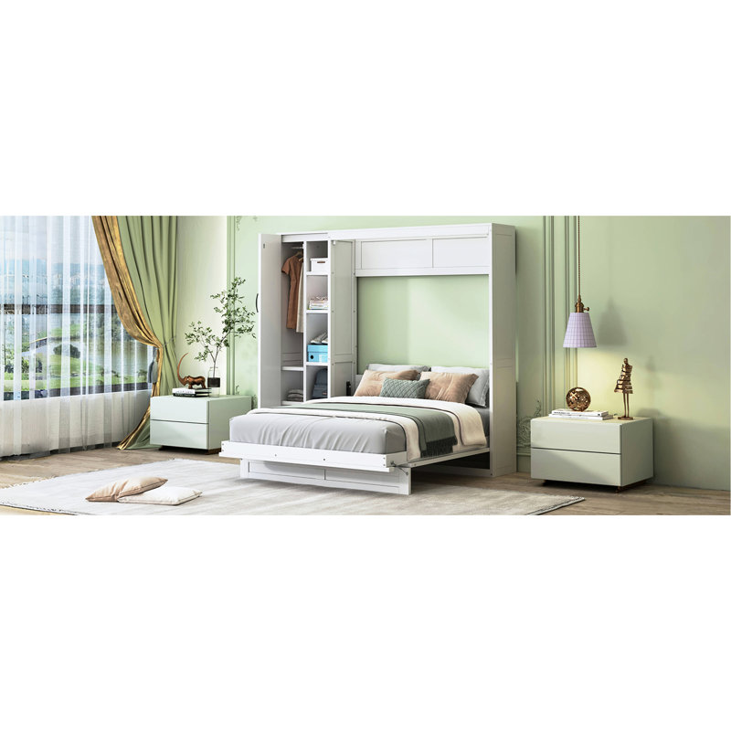 Lit blanc compact avec tablettes, garde-robe, lumières à DEL - pour le bureau personnel, la chambre d'amis, la salle de sport